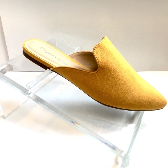 Yellow Faux Suede Mules - Rounded Toe - Picture 6 of 8